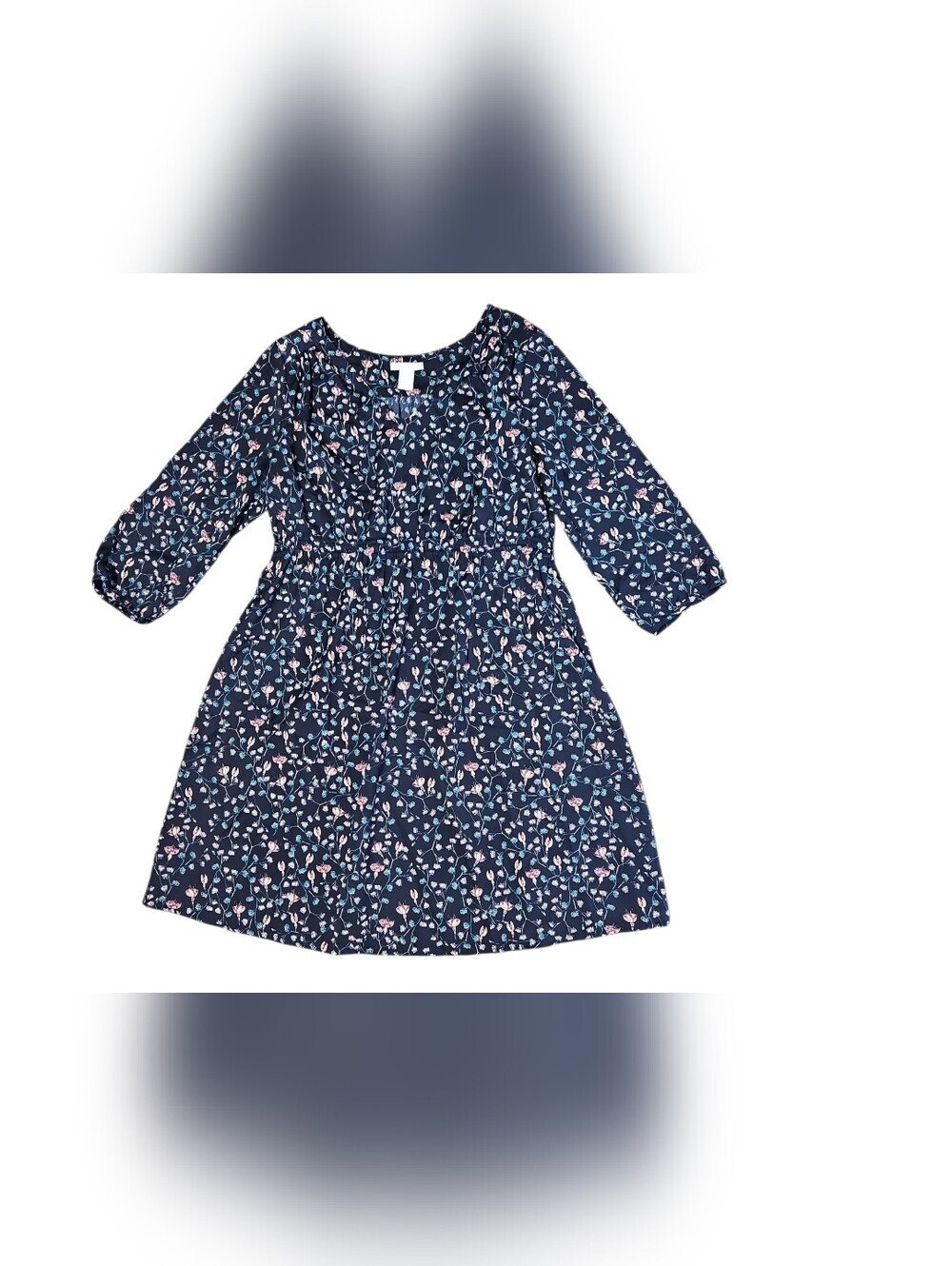 H&M Mama Maternity Dress Navy Floral Stretch Waist Dress Size Medium Spring